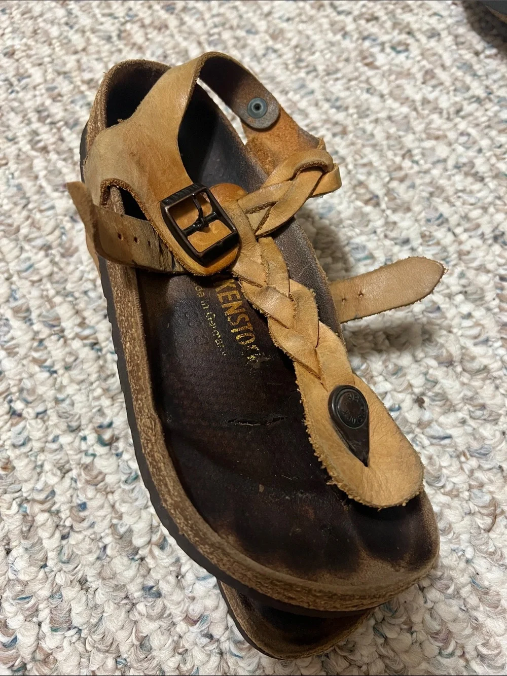 Birkenstock Kids Tan Braided T‑Strap Sandals